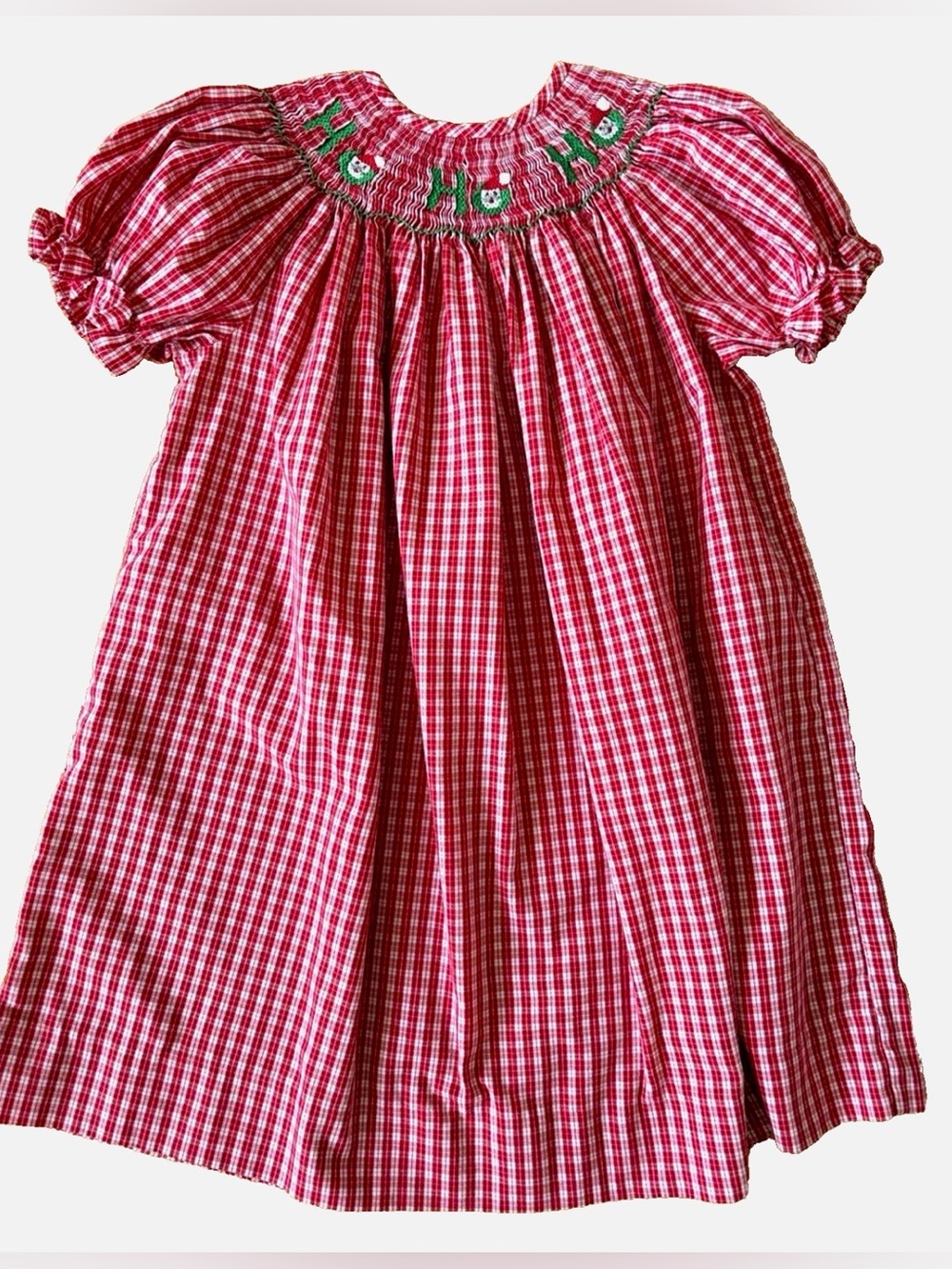 Be Mine 2T Christmas Bishop Dress Smocked Santa Ho Ho Ho Red Plaid Holiday